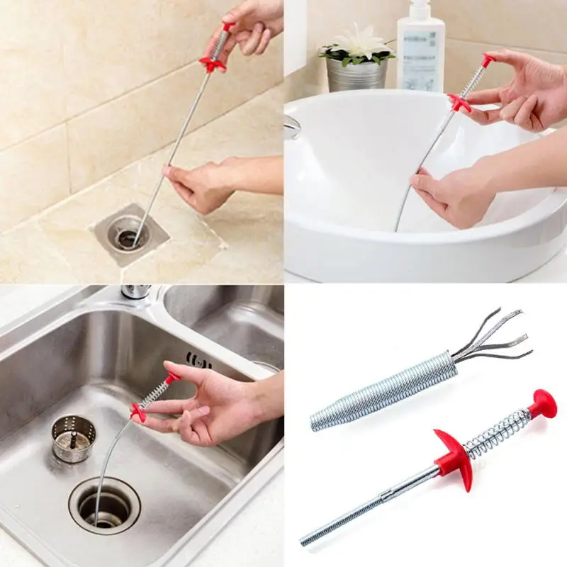 

60cm Flexible Pipe Dredge Spring Tube Dredge Tool Kitchen Bathroom Blockage Remover Cleaning Tool With Spring Handle New