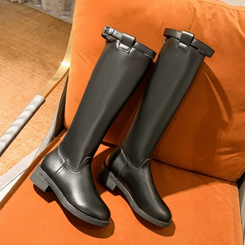 

2022 Winter Long Women's Boots Knee High Luxury Chelsea Platform Shoes Zipper Round Toe Botines De Mujer Ytmtloy Square Heel