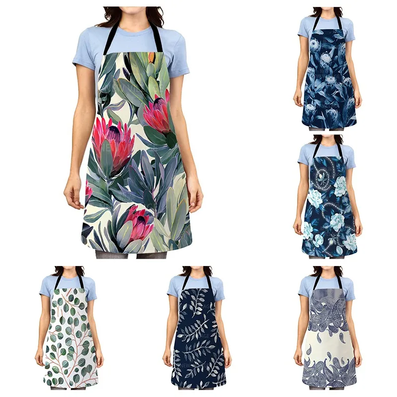 

Летние Кухонные фартуки с рисунком ананаса, из хлопка и льна, без рукавов, 55x68 см