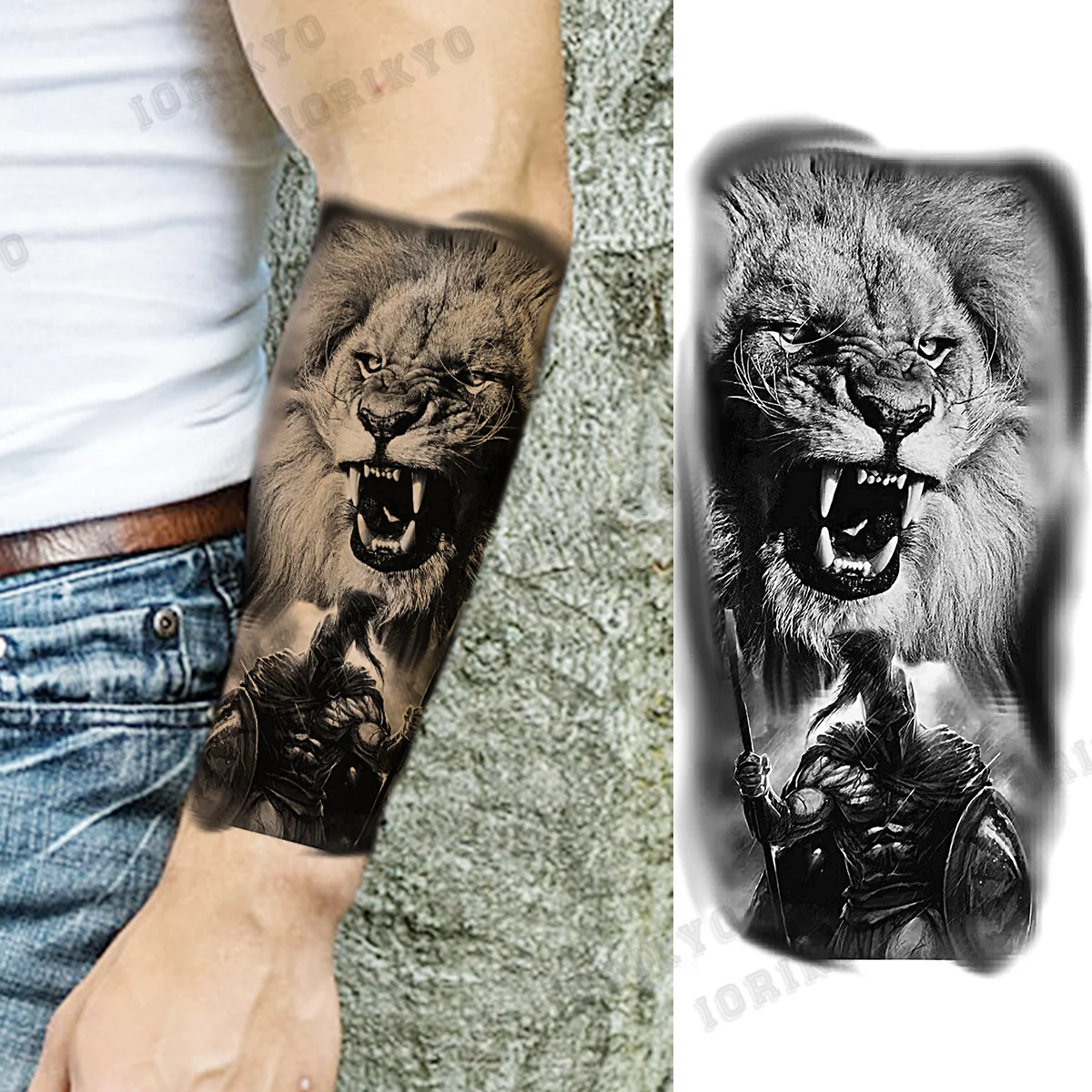 Реалистичная временная татуировка в виде льва и воина для мужчин взрослых с