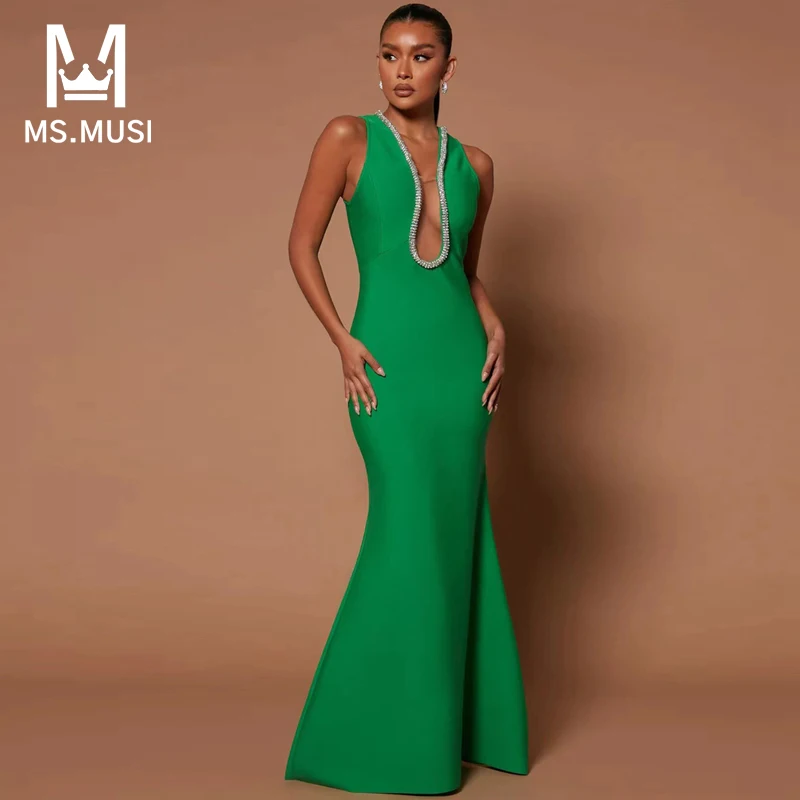 

Новинка 2023, модное женское сексуальное платье MSMUSI без рукавов с глубоким V-образным вырезом