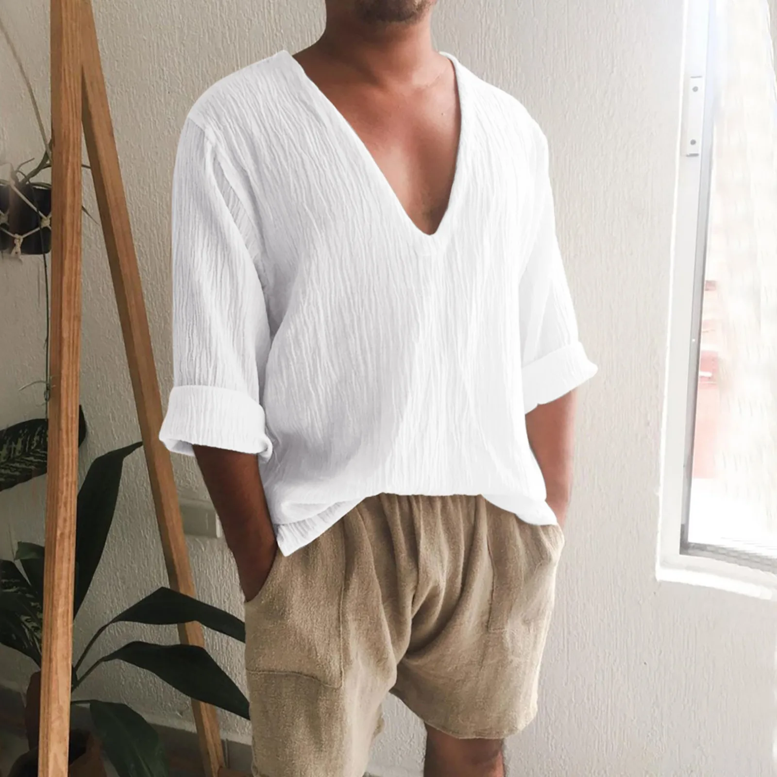 

Cotton Linen Shirt Men Breathable Comfy Solid Color Long Sleeve Loose Harajuku Casual Blouse Hawaiian Shirt Camisa Masculina