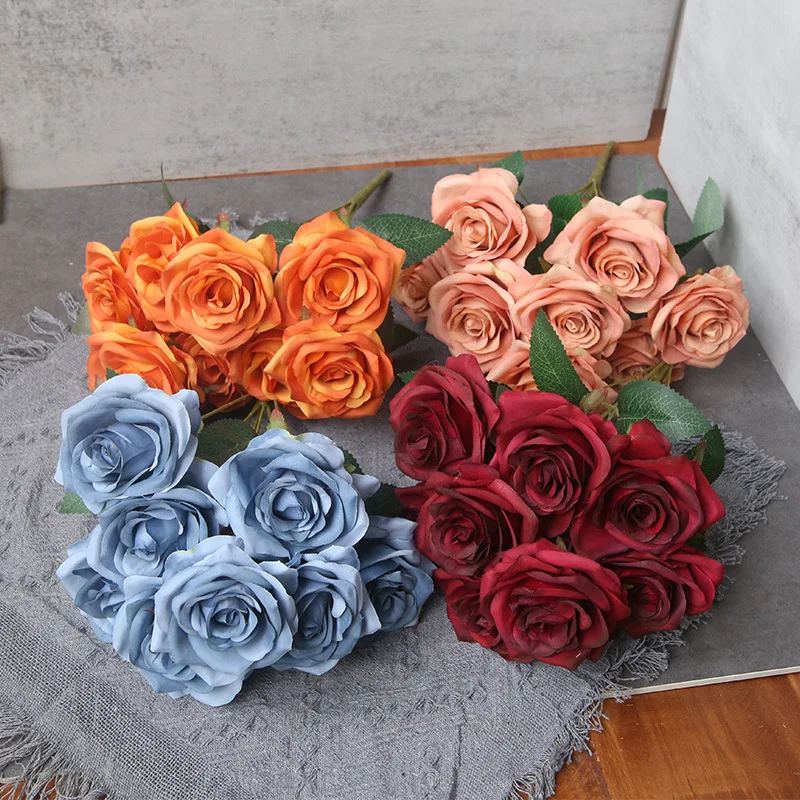 

Artificial Rose Bouquet Wedding Bride Holding Flowers Photography Props Home Living Room Multi-corner Roses Fake Flower Decor