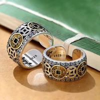 chinese style five emperors copper coin rings good lucky wealth rings for men womens adjustable finger ring vintage jewelry