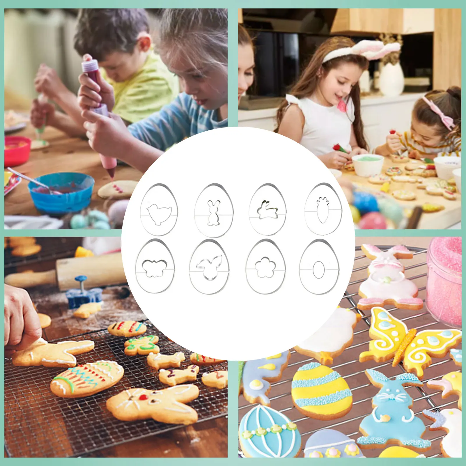 

8-piece Easter Cookie Cutter Set Egg Rabbit Carrot Flower Chick Stainless Steel Biscuit Cutters Donut Cutter Biscuit Embossing