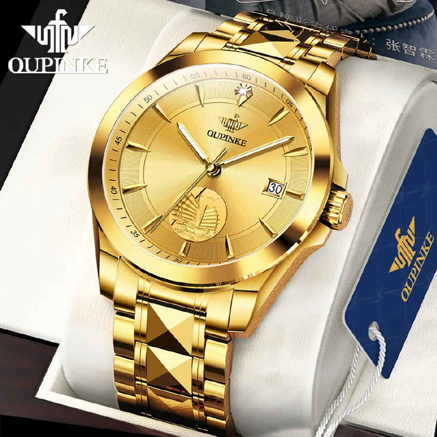 

OUPINKE Original Luxury Automatic Men Watch Diamond Mechanical Watches Sapphire Crystal Waterproof 50M Gold Wristwatches Clock