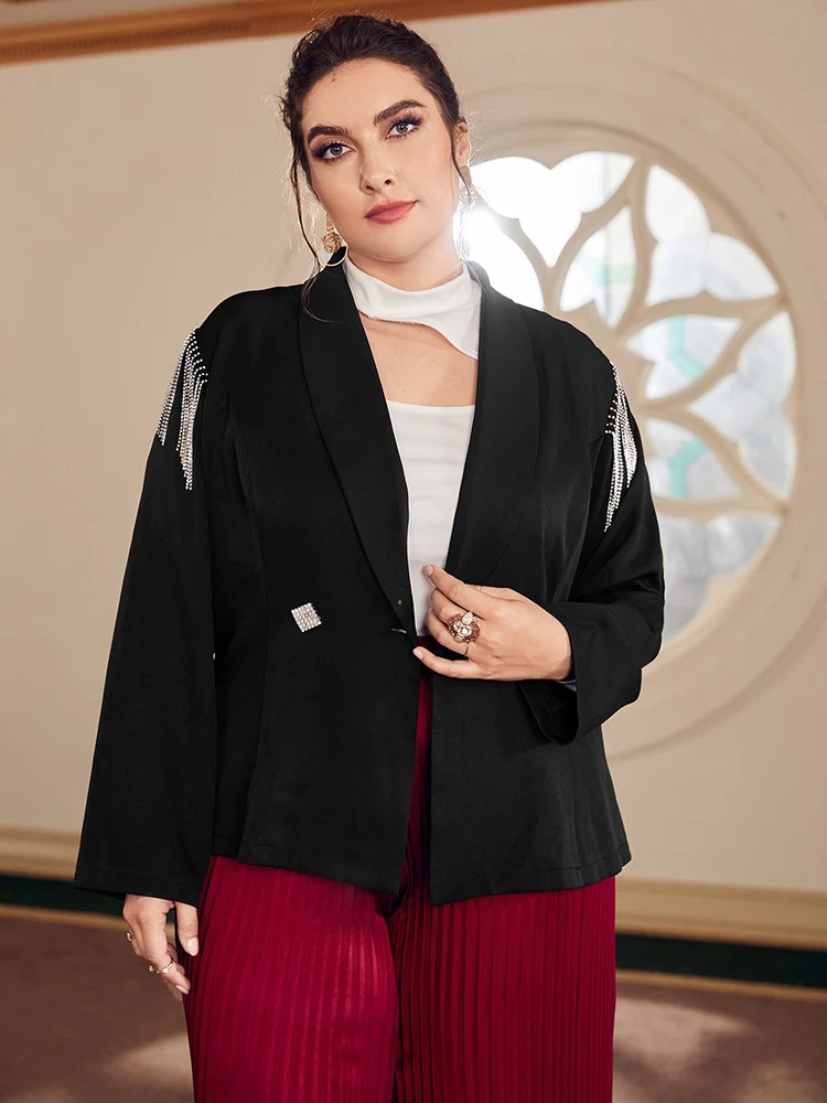 

TOLEEN Plus Size Women's Clothing 2022 Spring Autumn Fashion Button Beaded Suit Outwear Long Sleeve Casual Formal Oversized Coat