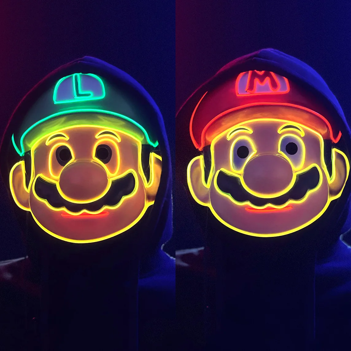 

Super Mario Bros Led Glow Mask Luigi Cartoon Game Anime Masquerade Party Performance Props Halloween Mask Decoration Toys Gifts
