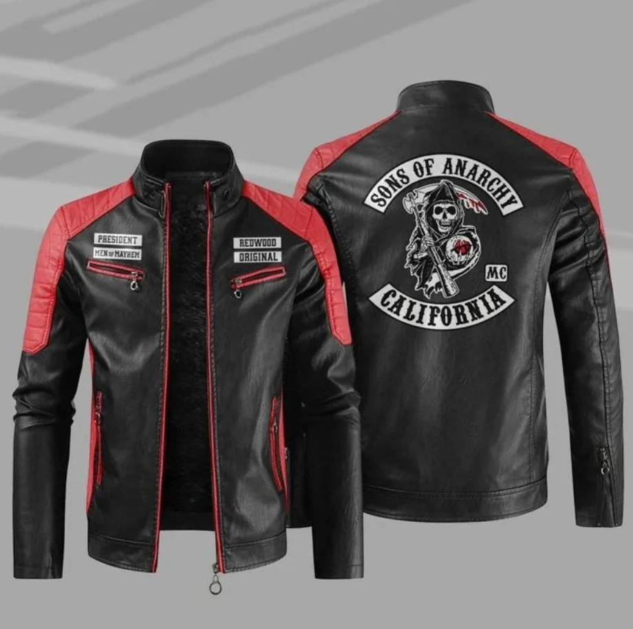 Sons Of Anarchy Men Winter Jackets Coat Motorcylce Casual Fleece Thicken Motorcycle PU Jacket Biker Warm Leather Men Brand Cloth