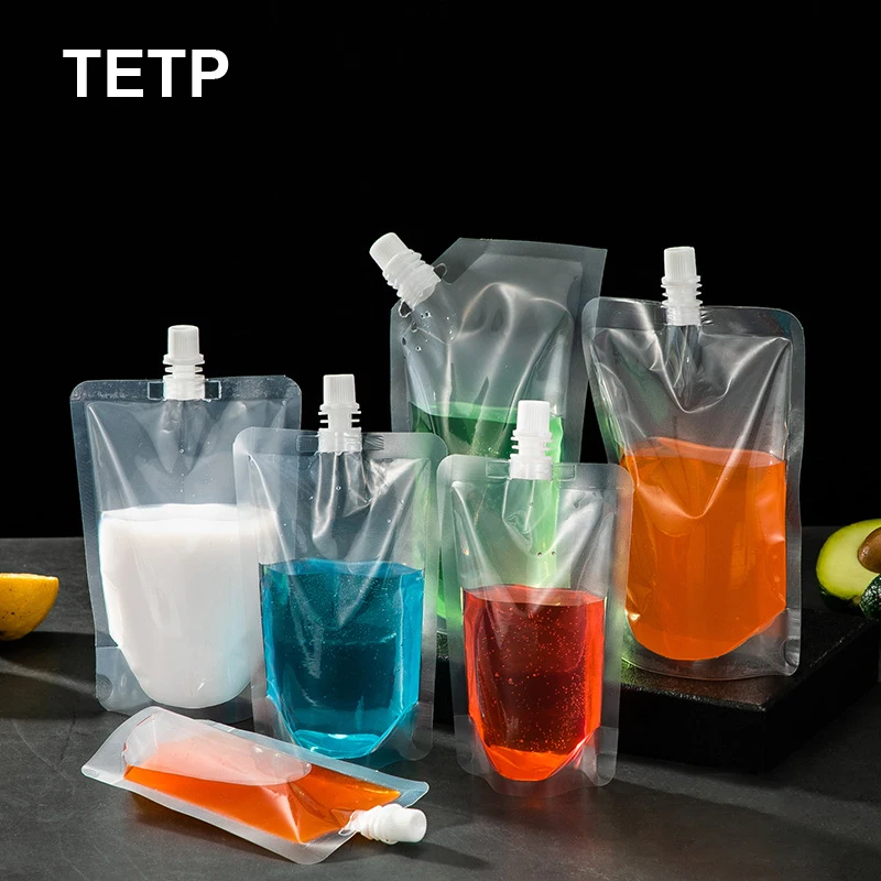 

TETP 50Pcs Transparent Liquid Packaging Bags For Beverage Liquid Juice Milk Coffee Storage Stand Up Travel Drink Spout Pouches