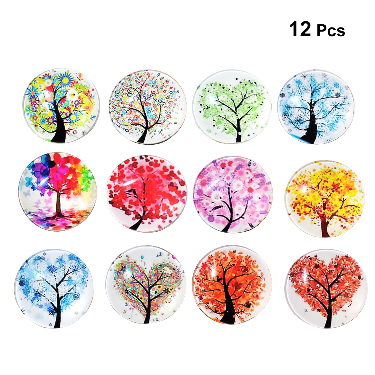 

12pcs Life Tree Landscape Tree Refrigerator Magnets Round Glass Whiteboard Fridge Magnets Stickers Home Party Decoration