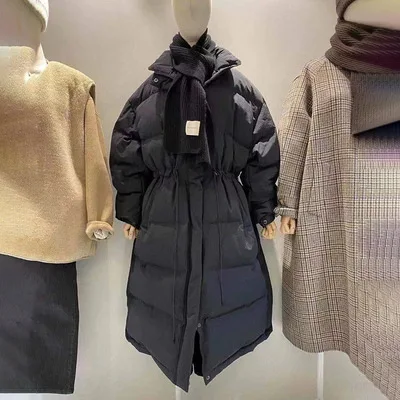 Women's down jacket padded warm long knee-length 90 white duck down jacket