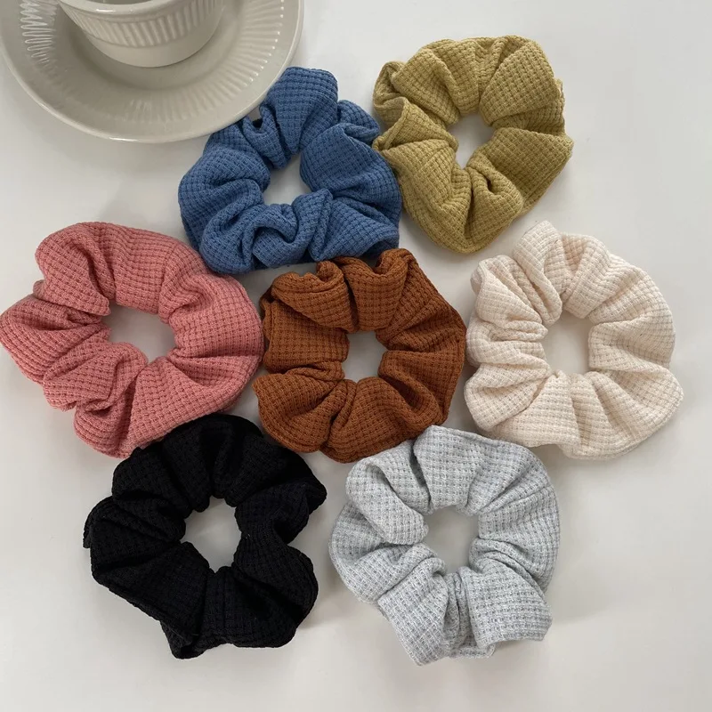 

2 PCS, 2022 New Waffle Fabric Hair Scrunchies Women Girls Ponytail Hair Rings Elastic Hair Bands Rope Holder Headdress