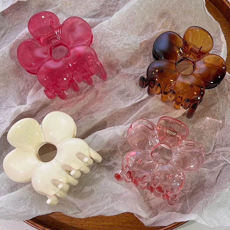 Женская акриловая заколка для волос прозрачная Заколка-краб с цветами аксессуар