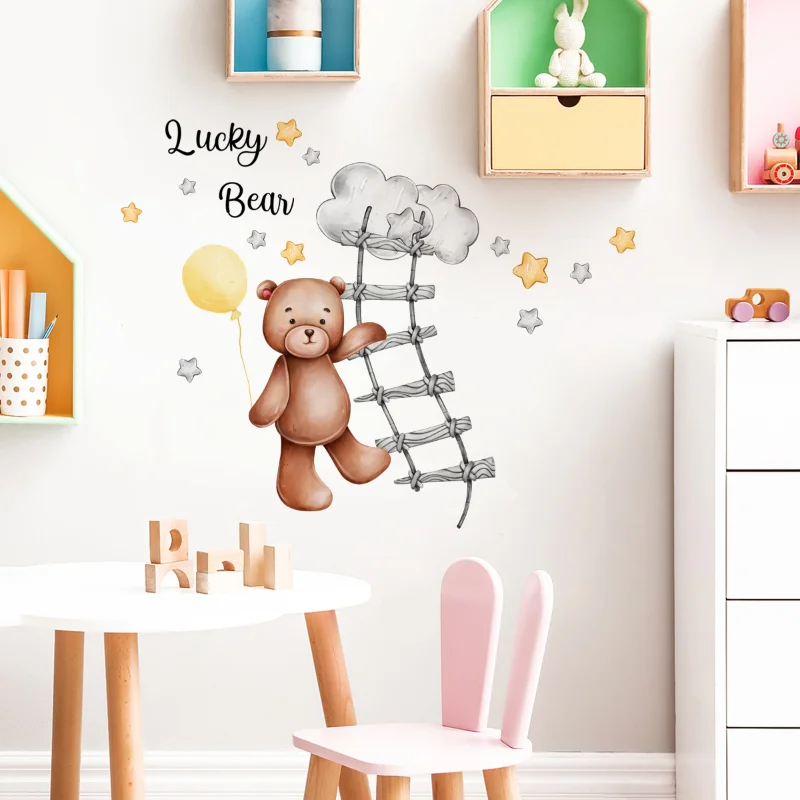 Wall Decal Cartoon Bear Cloud Ladder Star English Wall Decal Children's Room Decoration Decal Pegatinas De Pared