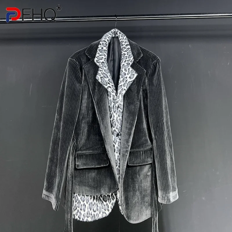 

PFHQ Niche Design Men's Corduroy Fake Two Piece Suit Jacket High Quality Original Elegant Trendy Coat Autumn 2023 Blazer 21F1420