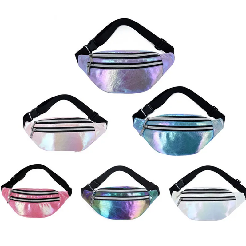 

Korean Holographic Fanny Pack Hologram Waist Bag Laser PU Beach Travel Banana Hip Bum Zip Waist Bags Women Belt Bag for Girls