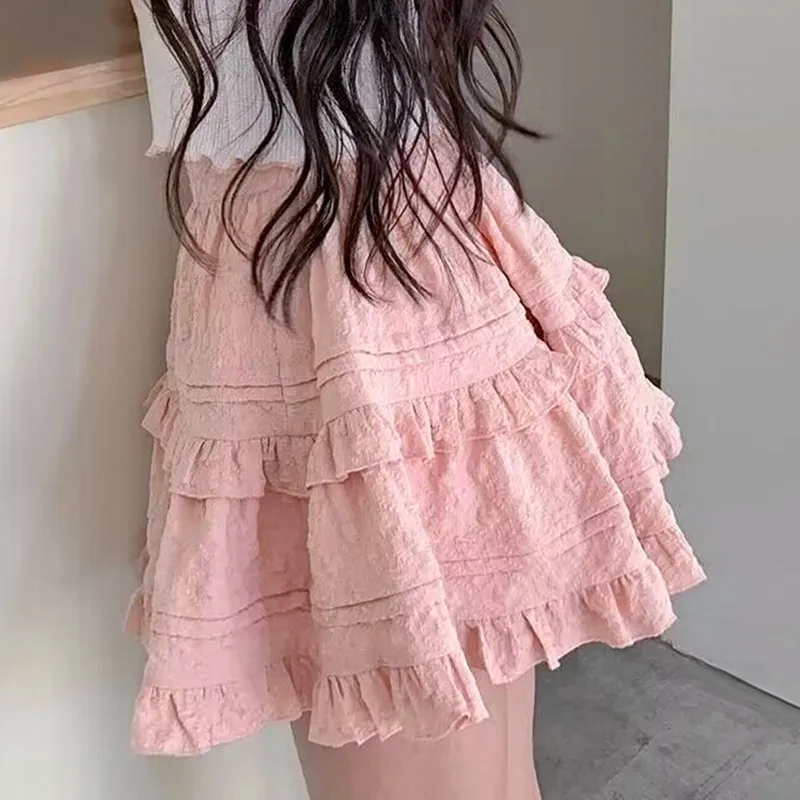 

Милая юбка в стиле "Лолита", корейская модная короткая юбка-пачка для девочек-подростков, розовая Милая многослойная мини-юбка с высокой талией