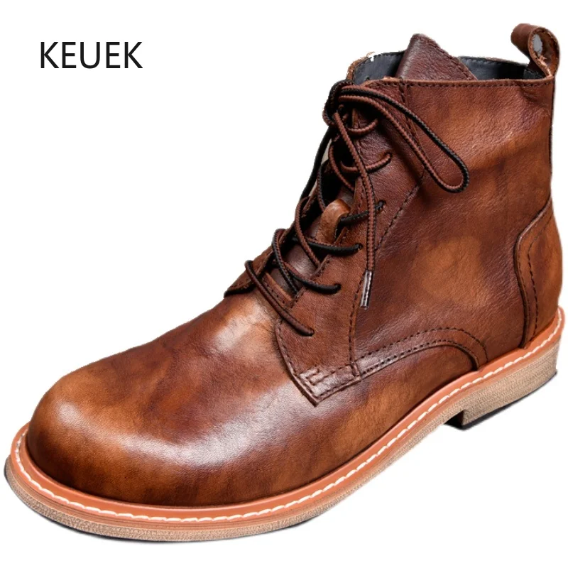 

New Design Motorcycle Boots Men High Top Shoes Genuine Leather Luxury Dress Business Work Outdoor Combat Chelsea Boots Male 5A