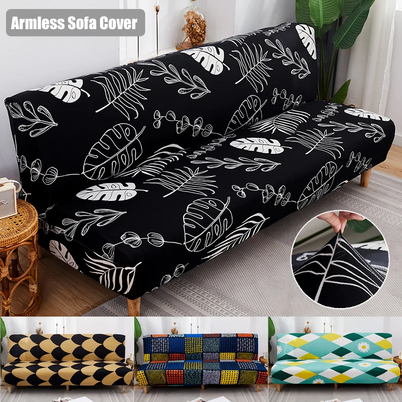 

Printed Stretch Armless Sofa Cover Colorful Folding Modern Seat Bed Slipcovers Couch Covers Elastic Washable Settee Protectors