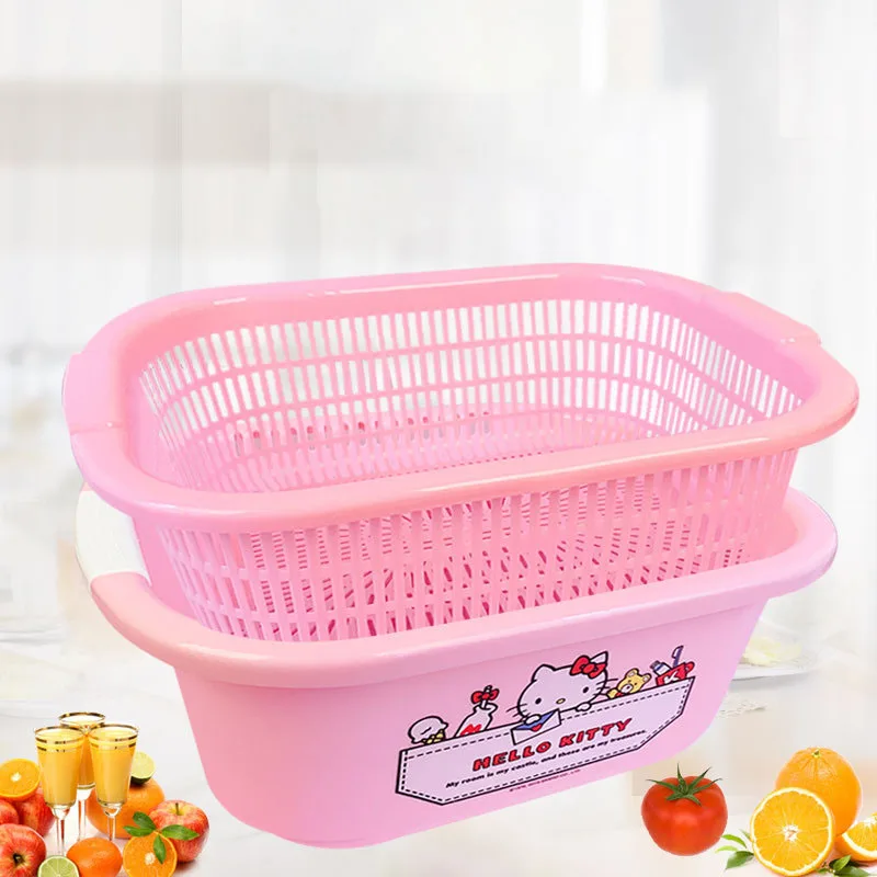 

Kawaii Sanrio сливная корзина, милые Hellokittys My Melody Мультяшные кухонные двухслойные очищающие корзины, аксессуары для девочек в подарок