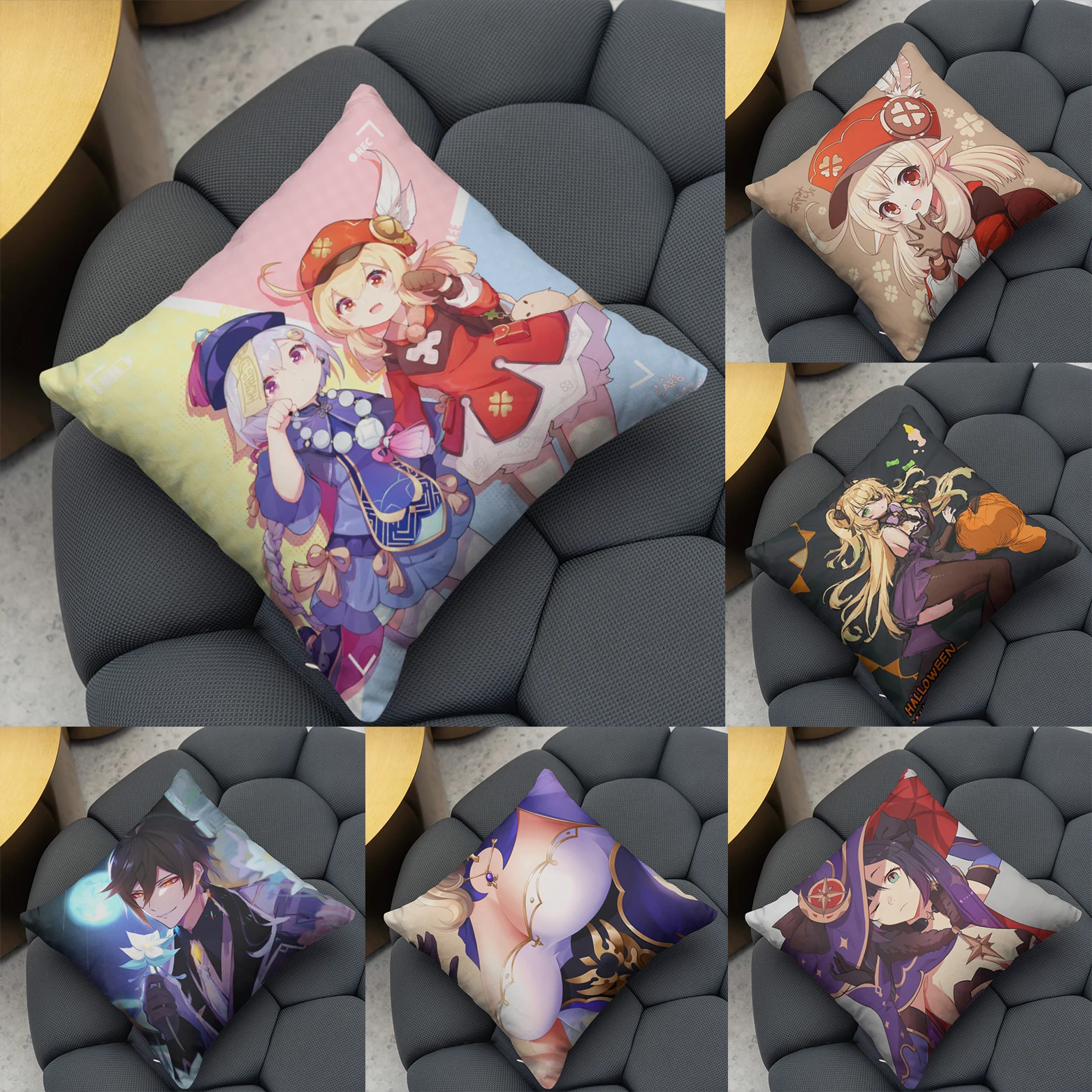 

Anime Cartoon Genshin Series Printed Pillowcase Cute Kawaii Pink Bedside Bedroom Sofa Cushion Cover Body Pillow Case 45x45cm