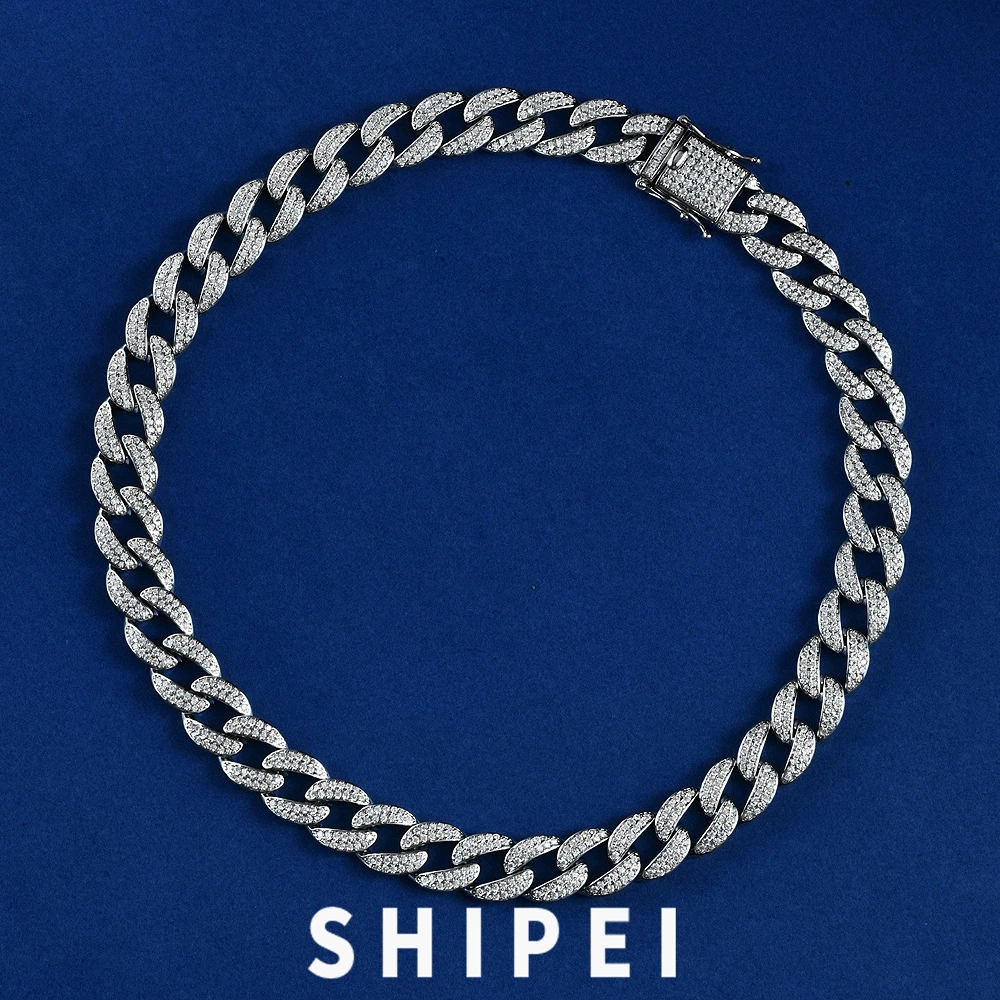 

SHIPEI 925 Sterling Silver White Sapphire Gemstone 18K Gold Plated Hip Hop Rock Cuban Chain Necklace Fine Jewelry Gift Wholesale