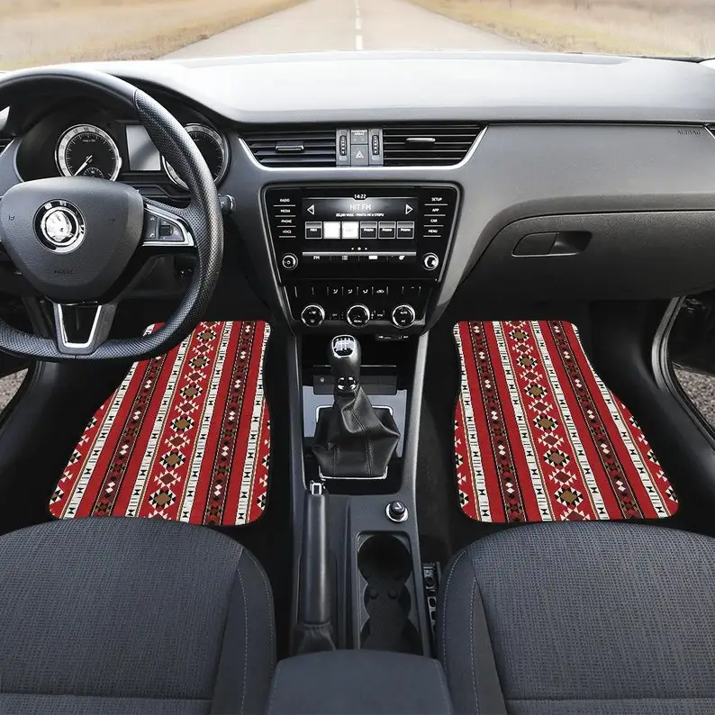 

Red Ethnic Aztec Boho Chic Bohemian Pattern Car Floor Mats Set, Front and Back Floor Mats for Car, Car Accessories