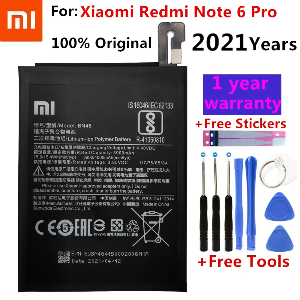 

Xiaomi Phone Battery BN48 4000mAh High Capacity High Quality Replacement Battery for Xiaomi Redmi Note 6 Pro +Tools+Stickers