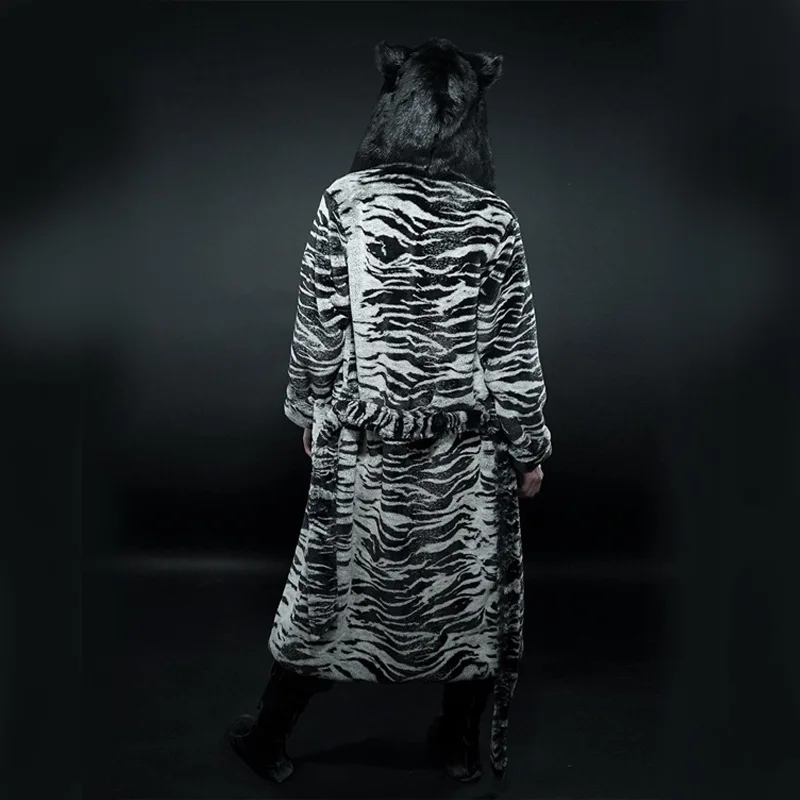 Winter new hot selling warm lamb coat women's black tiger coat with hat and ears cartoon plush coat imitation fur coat