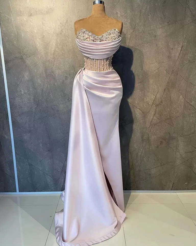 

Haute Prom Dresses Sheath Sweetheart Pearls Long Prom Gown Saudi Arabia Dubai Black Girls Evening Dresses Robe De Soiree