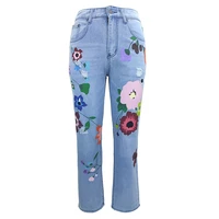 womens jeans retro high waist loose denim trousers 2021 streetwear printed womens fashion casual womens pants for mom