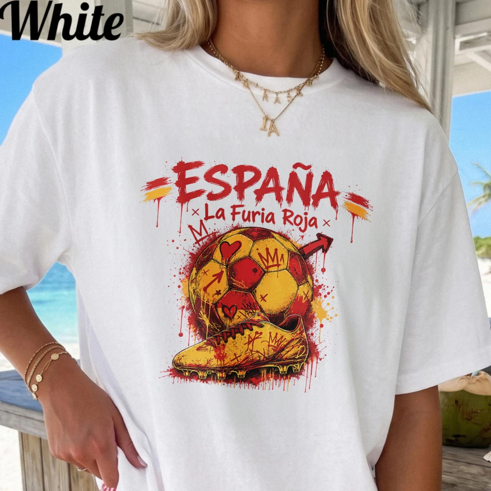 Фото Футболка для болельщиков сборной Испании La Furia Roja España, винтажная, с красными брызгами краски, к Чемпионату мира 2026, подарок для футбольных фанатов, хлопковая футболка для болельщиков Испании №3