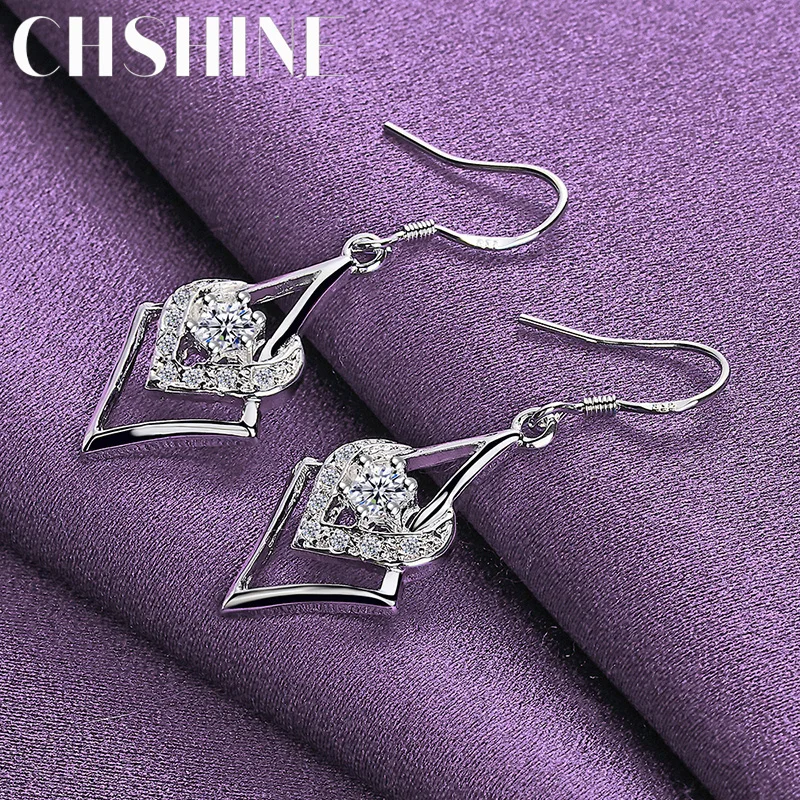

CHSHINE 925 Sterling Silver Geometric Zircon Earrings For Women Fashion Charm Jewelry
