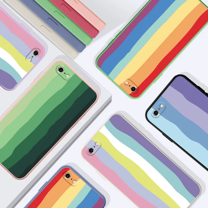 

Rainbow Color Matching For IPhone 6 6s 7 8 Plus 5 5s se 2020 Phone Case Square Silicone For IPhone se2 Soft Cover