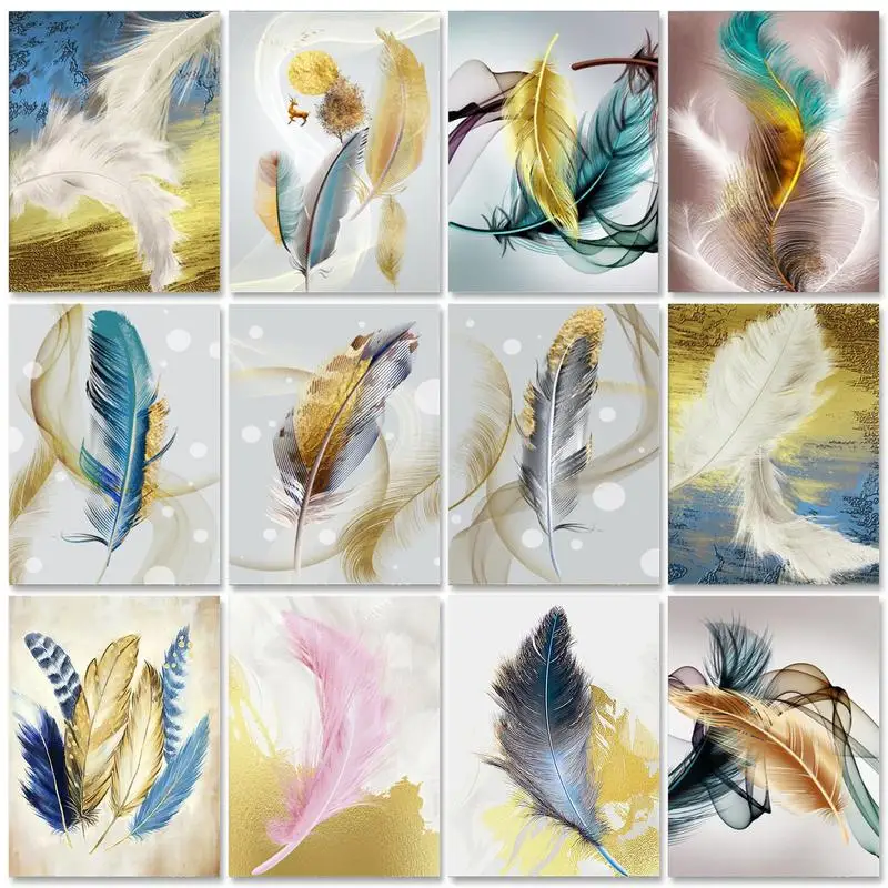 Картина по номерам GATYZTORY сделай сам рамка поделки для взрослых перья на холсте