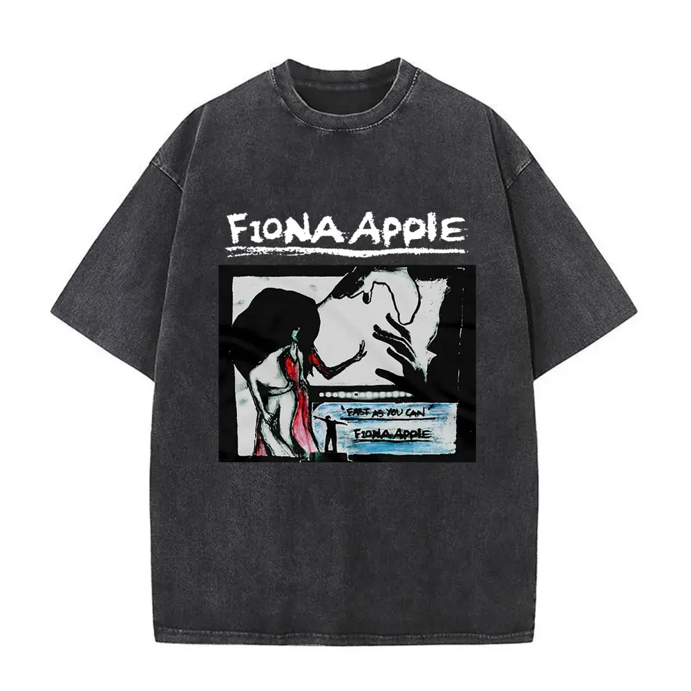 Фото Винтажная Футболка Fiona с принтом яблока, модная мужская рубашка оверсайз с вареным рисунком в стиле рок, Повседневная футболка для мужчин и женщин №2