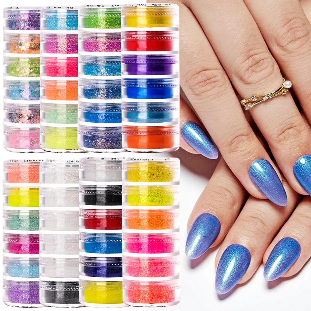 

6 Colors/Set Neon Pigment for Nails Holographic Nails Glitter Powder Nail Art Shining Flakes Sequins Chrome Dust Manicure Decor