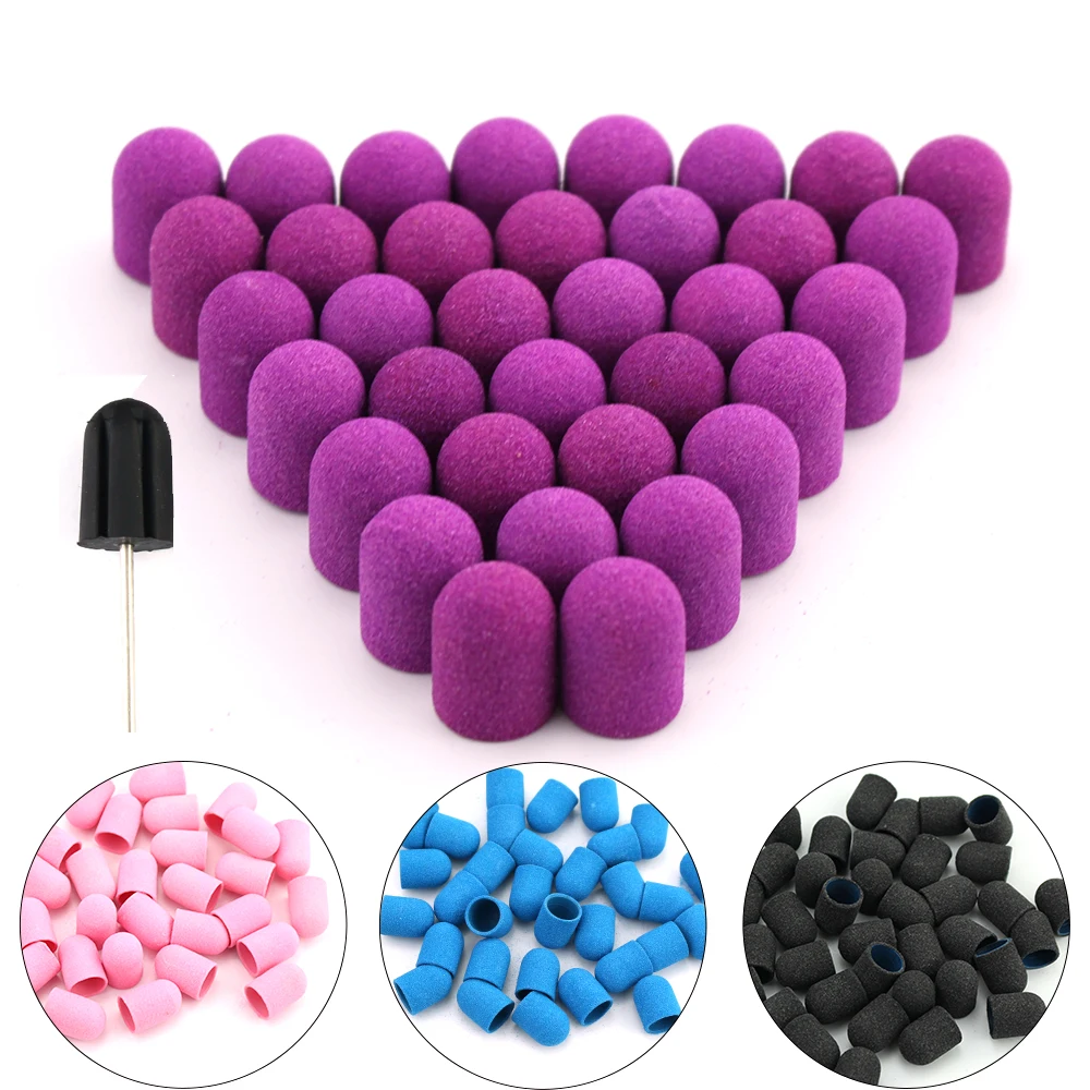 

Accessories Polishing Cuticle Pedicure 50pcs Plastic Block Sanding Foot Drill 10*15mm Caps Grip Electric Tools Nail Milling With