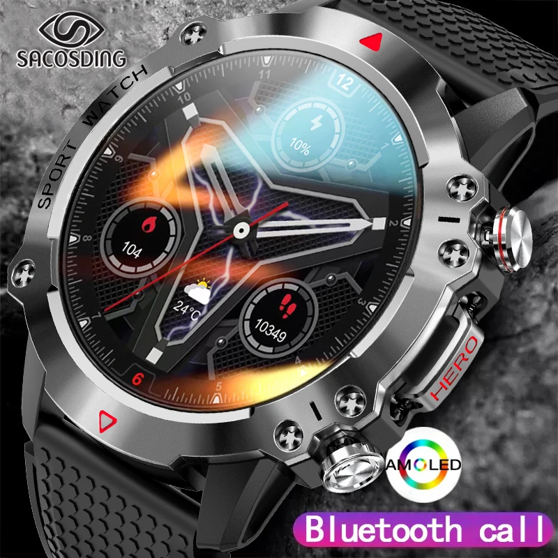 

SACOSDING NEW Military Smart Watch Men Outdoor Sports Watches Rugged Waterproof Bluetooth Call Smartwatch Men 107+Movement Modes