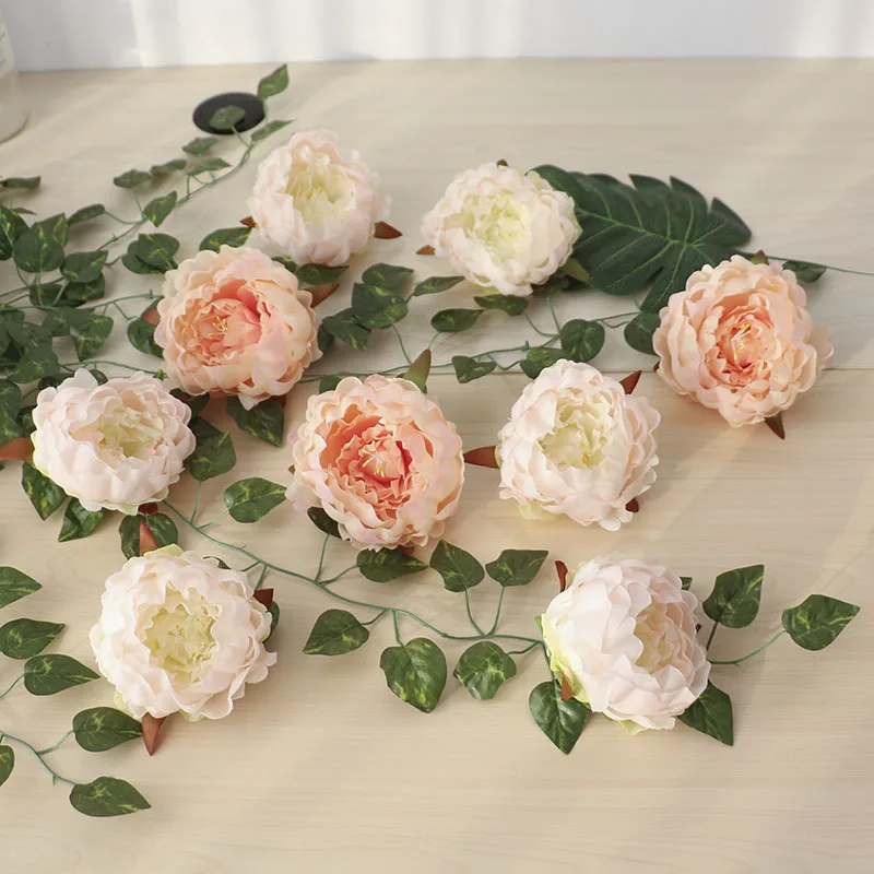 

9Pcs Artificial Flowers Heads Hydrangea Peony Flower Heads Silk artificial flowers wall For wedding decoration background wall