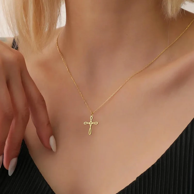 Фото Изящное ожерелье из нержавеющей стали с 14-каратным позолоченным крестом Passion для женщин, ювелирные изделия в христианской веры №3