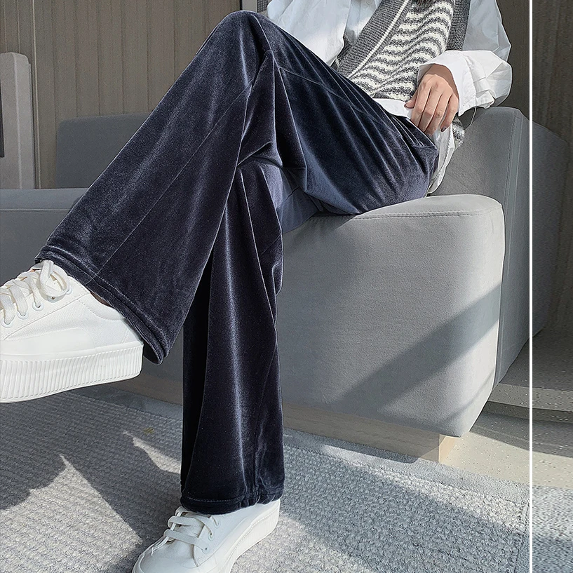 Женские бархатные брюки до пола повседневные черного и серого цвета с боковыми