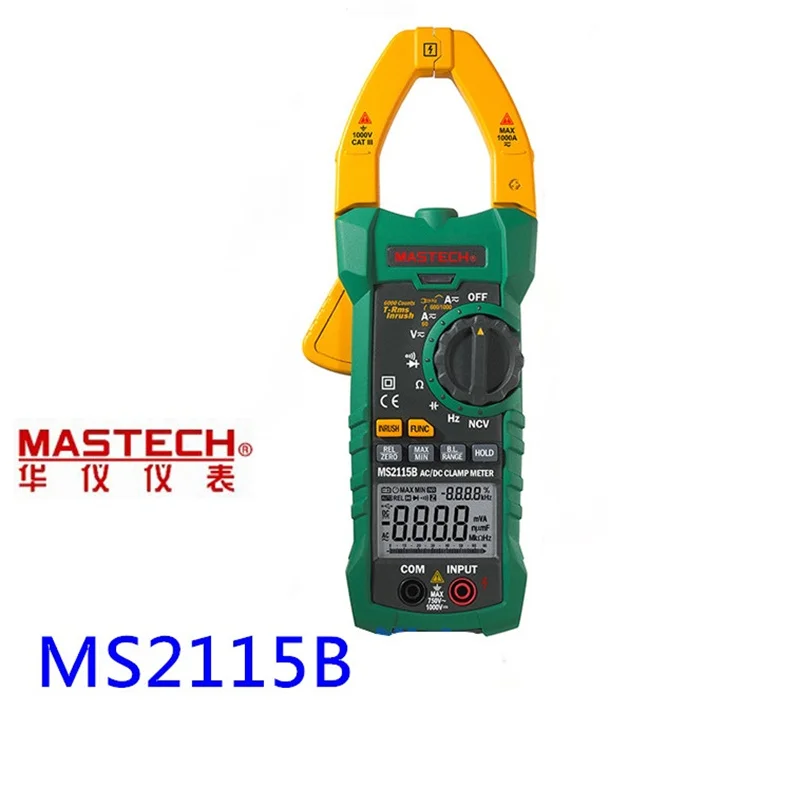

Цифровой зажим переменного/постоянного тока MASTECH MS2115B, 6000 отсчетов, тестер с бесконтактным индикатором напряжения, детектор истинных средне...