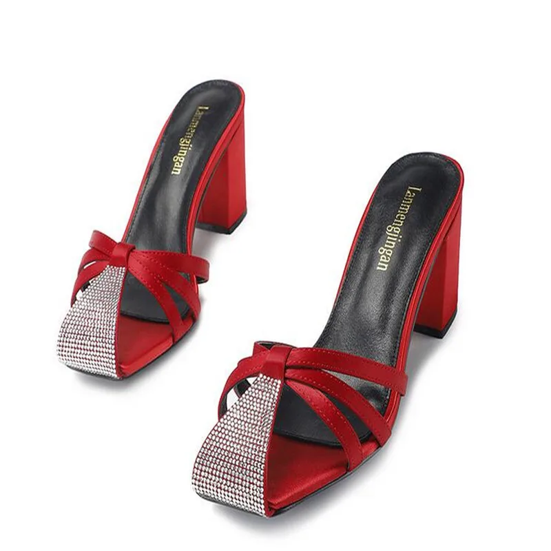 2023 summer new rhinestone slippers women's shoes comfortable summer sandals shoes breathable high-heeled sandals