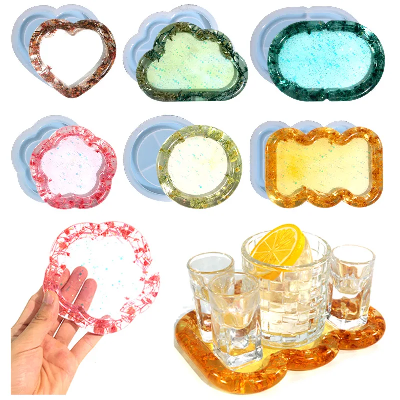 

Cute Flower Cloud Resin Coaster Molds Silicone Mold DIY Epoxy Making Tray Tools Storage Mould Plate Casting Dish Art Tool Decor