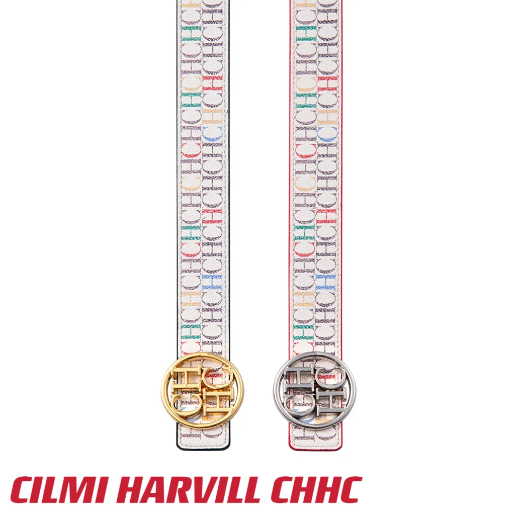CILMI HARVILL CHHC New Women's Leather Belt 100cm Double Sided Circular Hardware Business Banquet Jeans
