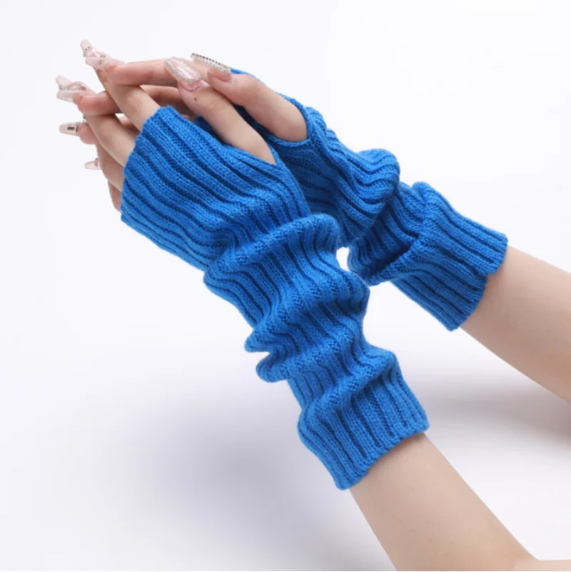Long Fingerless Gloves Women‘s Mitten Winter Warmer Knitted Arm Sleeve Fine Casual Soft Girl’s Goth Clothes Punk Gothic Gloves images - 6