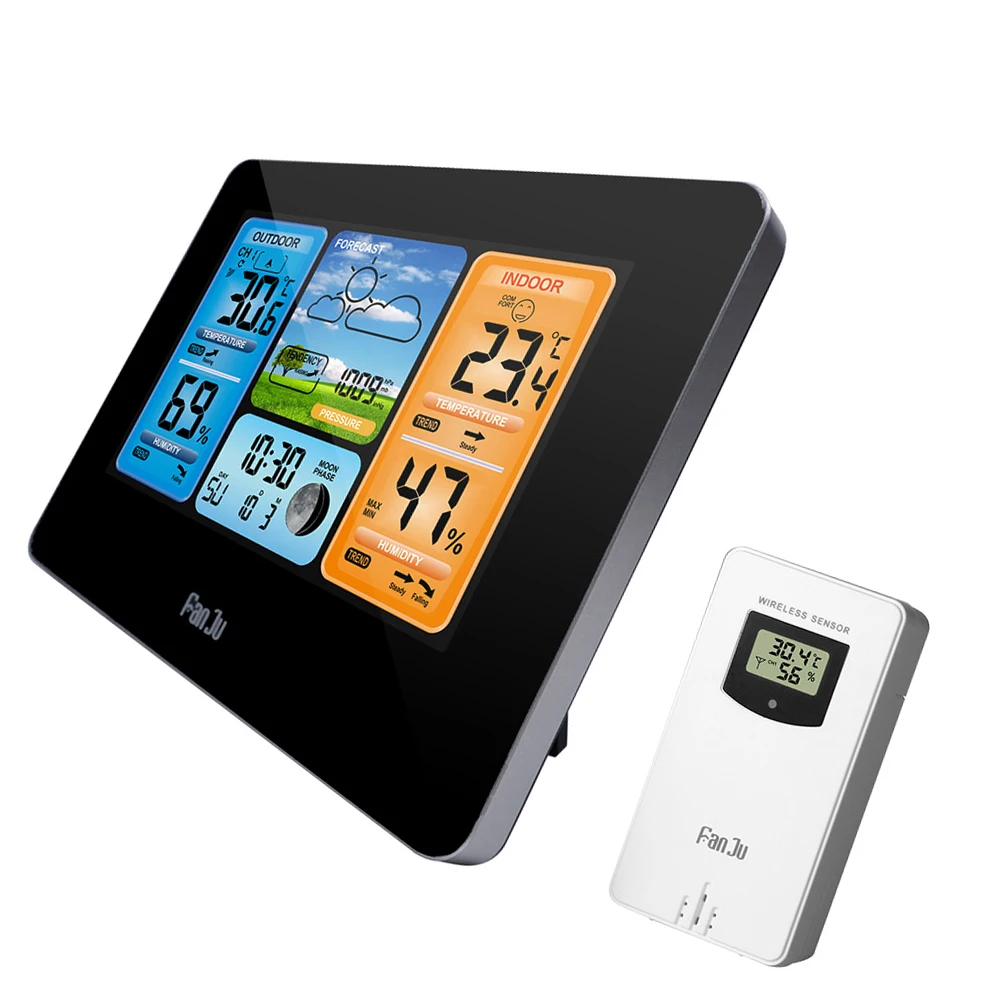 

FJ3373 Multifunction Digital Weather Station LCD Alarm Clock Indoor Outdoor Weather Forecast Barometer Thermometer Hygrometer