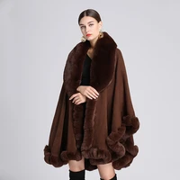 2022 autumn and winter new imitation rex rabbit fur collar shawl cloak large size knitted cardigan loose coat women
